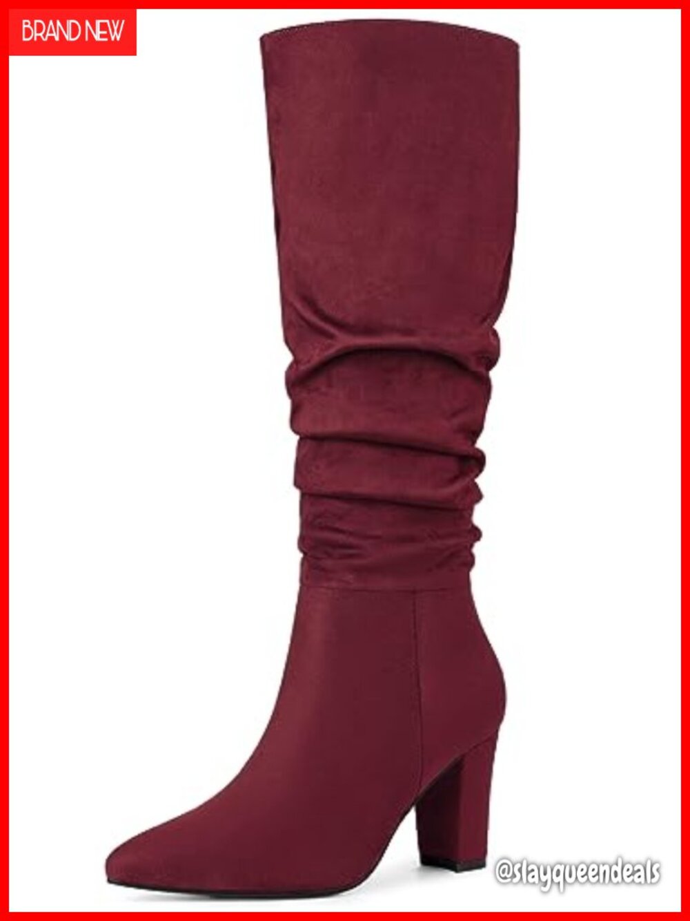 Slouch Pointed Toe Chunky Heel Knee High Boots Pull On Faux Suede